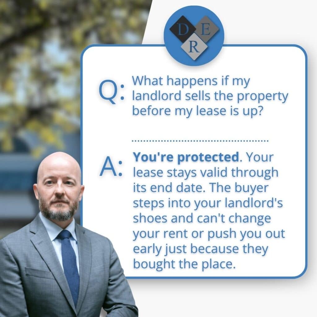 Attorney answering whether a lease stays valid when a landlord sells the property before the lease is up, explaining the buyer honors the existing lease.